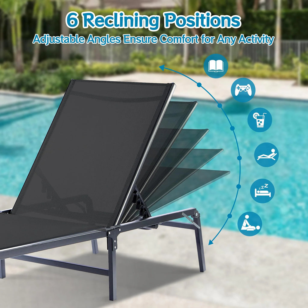 THAILE Foldable Lounge Chair, Waterproof Outdoor Chair with 6 Reclining Positions, Gray