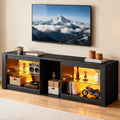 THAILE Black TV Stands for Living Room, Entertainment Center for TVs up to 65" with Glass Shelves & Carbon Fiber Finish