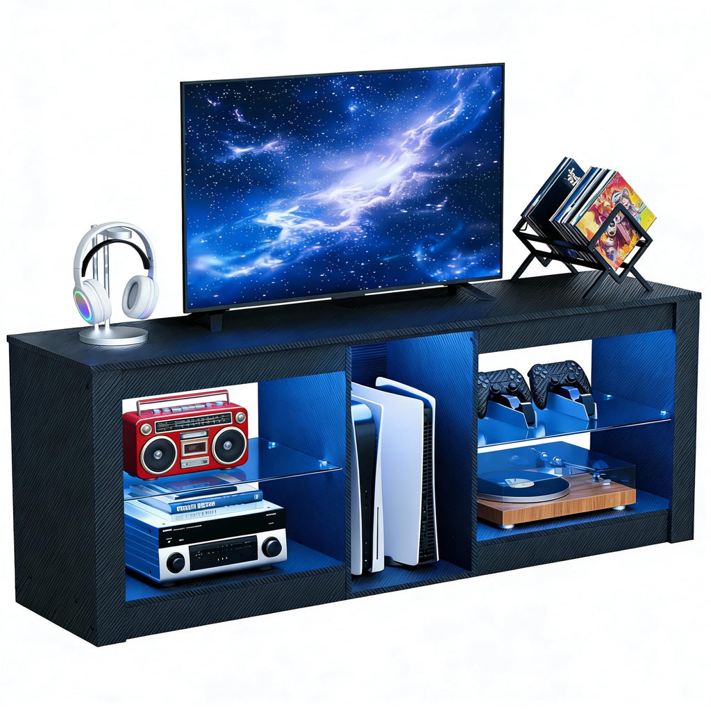 THAILE Television Stand for TVs up to 65", LED TV Stand Entertainment Center with Glass Shelves, 55" x 13.6" x 20.5", Black