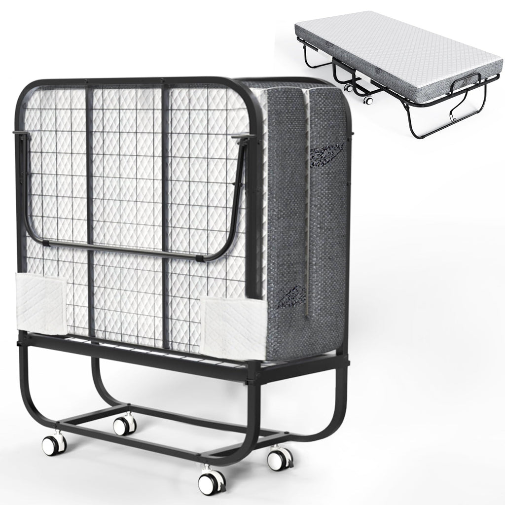 THAILE Folding Bed with 5” Airflow Memory Foam 75" x 38" Comfort Mattress and Wheels, 17” Metal Bed Frame, Twin