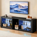 THAILE Black TV Stands for Living Room, Entertainment Center for TVs up to 65" with Glass Shelves & Carbon Fiber Finish